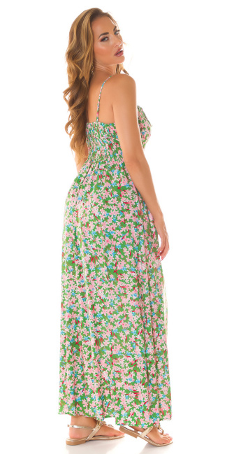 Maxidress with buttons and V-Neck Green